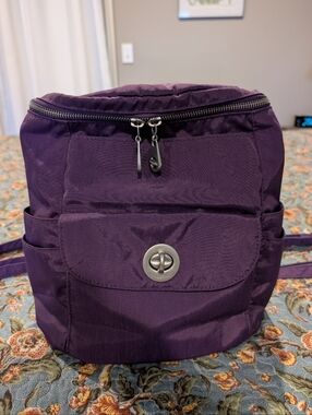 Baggallini Purple with Green Lining Nylon Crossbody /  Backpack - Lightweight